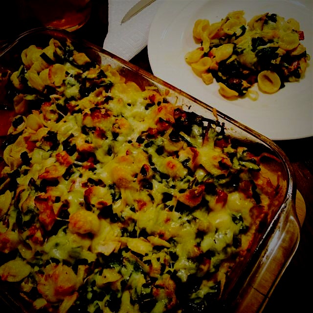 Rainbow chard, chicken, and cheese baked macaroni #mostlyorganic #aslocalaspossible 