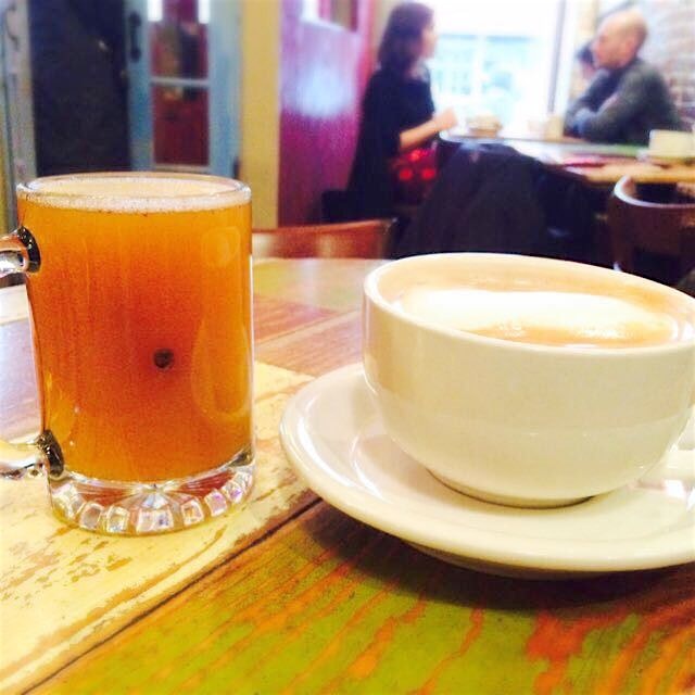 Double fisting for breakfast. Can't turn down hot apple cider. 