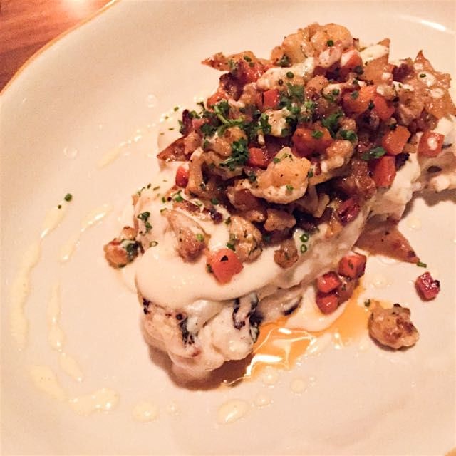 #Veggie #Entree:
Charred white cloud cauliflower with marash pepper, braised baby carrots and age...