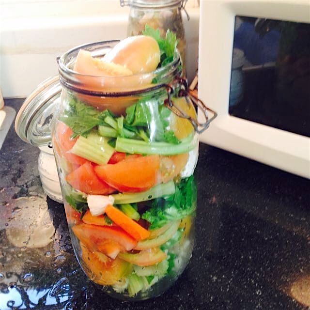 Home made pickled tomatoes-Add 2 tbs of salt on top, pour boiling water to the rim, seal,expose t...