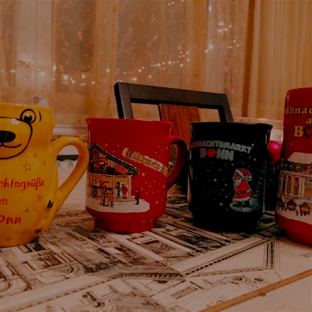 Christmas market cups with homemade glühwein. ❤️