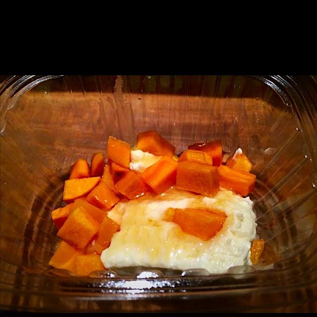 Fresh ricotta, honey and persimmon for breakfast. 