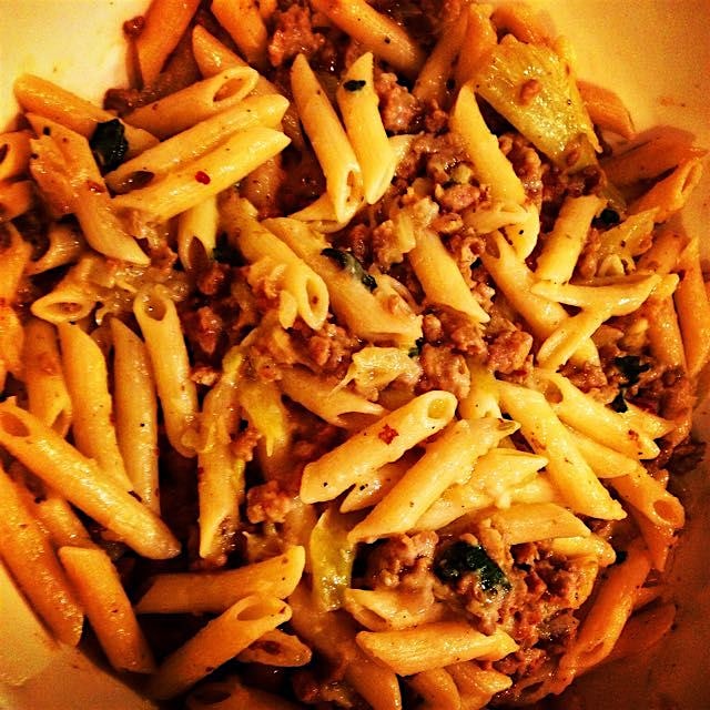 Chardonnay Braised Fennel & Sausage Penne w Pecorino Romano #yumdelish