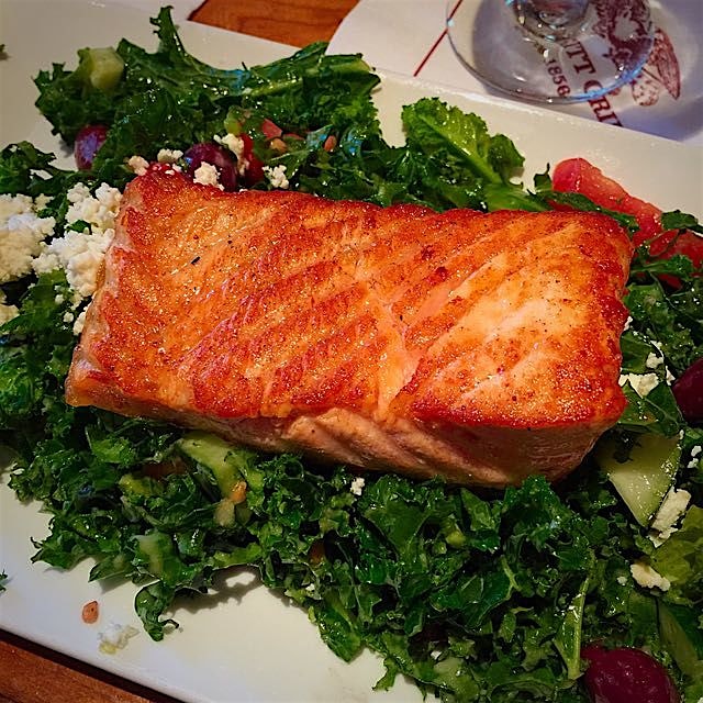 Fresh grilled wild Atlantic Salmon and kale! My fav!
