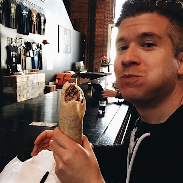 My favorite #foodpeeps! Enjoying his carnitas burrito from Lolita's! 