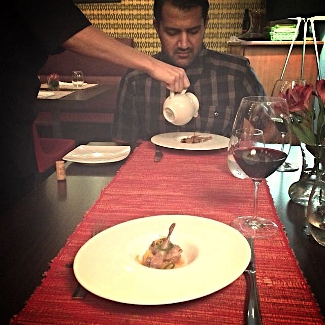 First course - baby quail with local cacao and nectarines by chef Andres, Spanish Panamanian Gast...