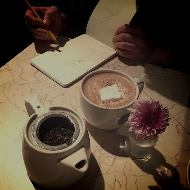 Drawing up house plans over hot chocolate and chocolate mint tea w/ @joshualane