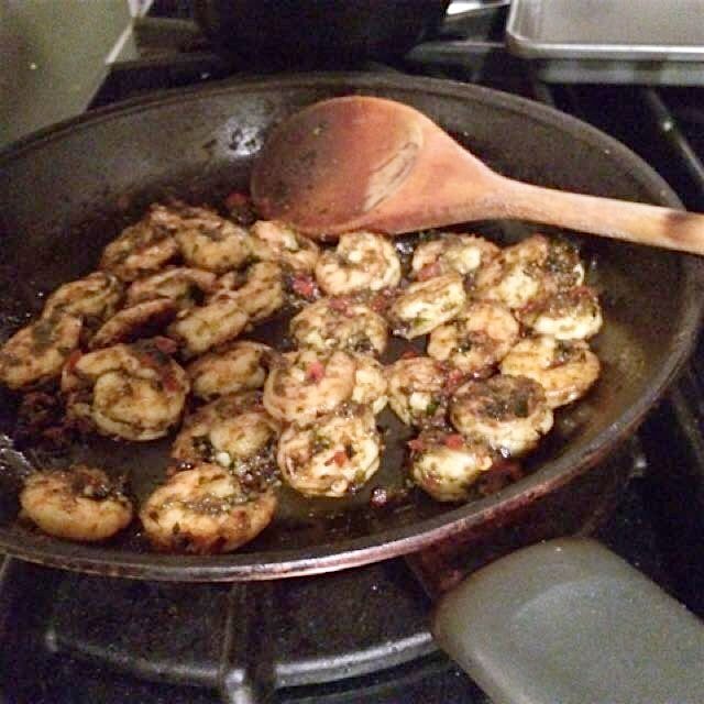 Pesto shrimp w sun dried tomatoes #homemade