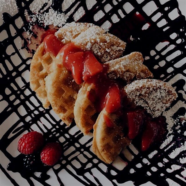 Gluten-free waffles with berry compote.