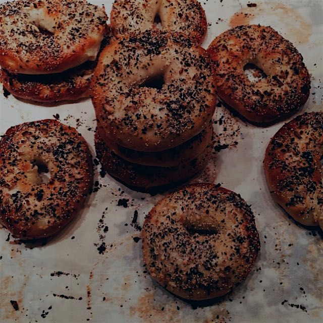 Keeping warm and making bagels. 