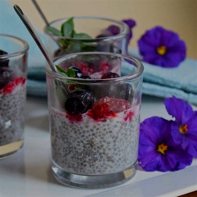 Berry Chia Pudding. Only 5 ingredients! Recipe is on the link in my bio. 🍨👍