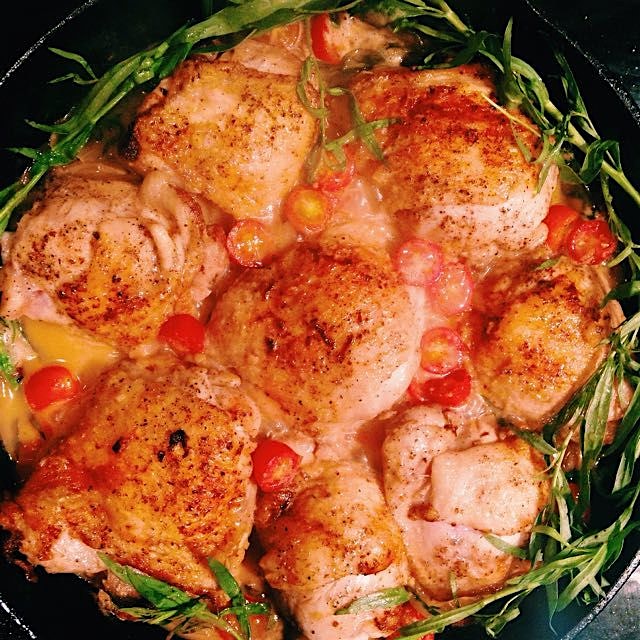 Freezing out. Warming up the home with some cooking - chicken thighs, shallots, white wine, Dijon...