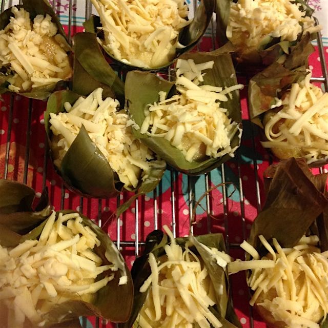 Babyngka(Filipino rice cakes) topped with cream cheese and Eden cheese