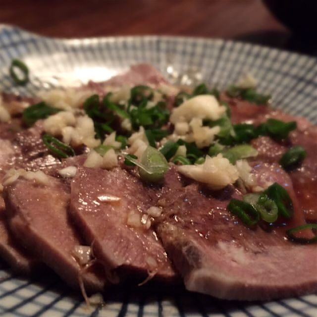 The tender ox tongue, served with wasabi garlic, is an appealing dish of appetiser.
