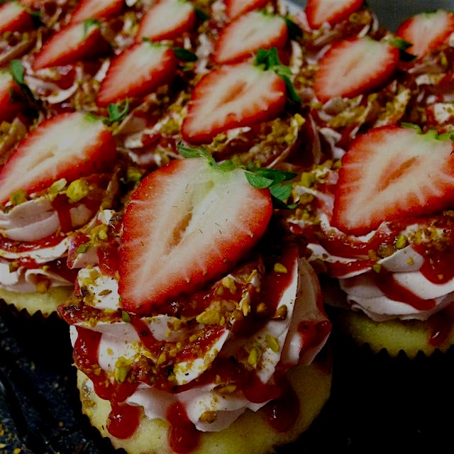 Strawberry Pistachio Cupcakes, oh my! 