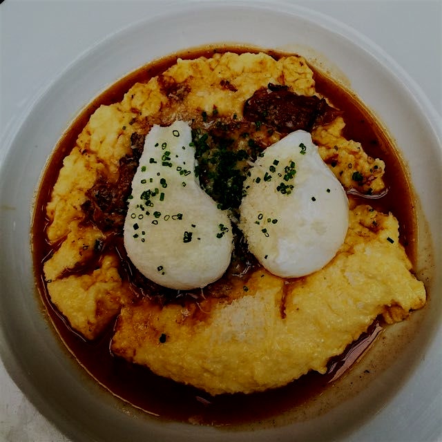 A Cheesy Polenta & Braised Short Ribs w Poached Eggs. Caught the glowing reviews on @TheBrothersB...