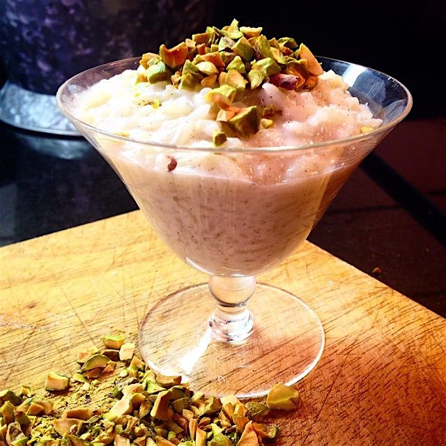 Indian Rice Pudding. Cardamom, rose water and pistachios made this a fresh take on a fave comfort...