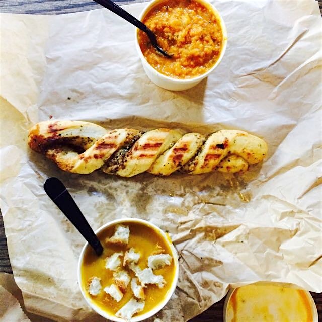 Cold day = steamy soup. And a breadtzle. With @SimplySeema 