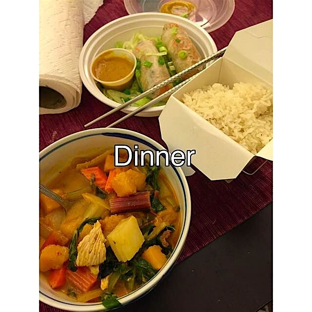 Dinner: Ordered some Thai food, then added in some Swiss chard, butternut squash, mushrooms, and ...