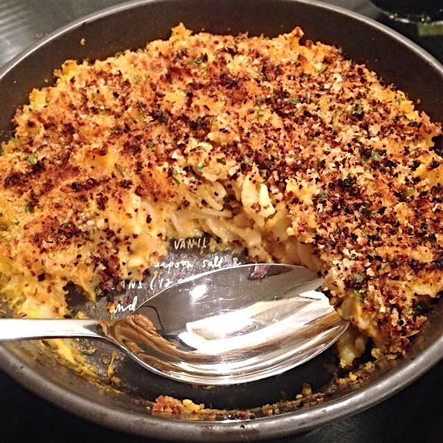 Hidden in this Mac 'n cheese sauce is a sweet potato and cauliflower. Topped with panko, garlic, ...