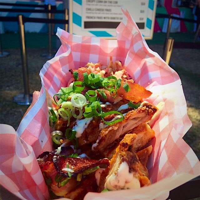 Southern fried chicken on waffles with a tuna slaw. Chicken was juicy just wish it was hot. Delic...