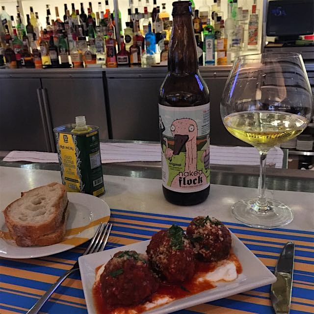 A little snack before work clothes shopping. Veal meatballs & Naked Flock Cider #nyceats #nycdrin...
