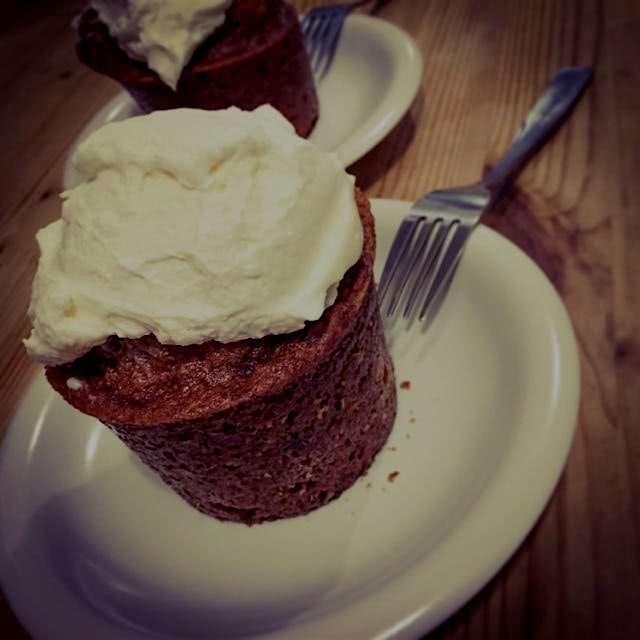 My go-to comfort standard: zucchini-carrot-walnut muffin with cream cheese frosting. 