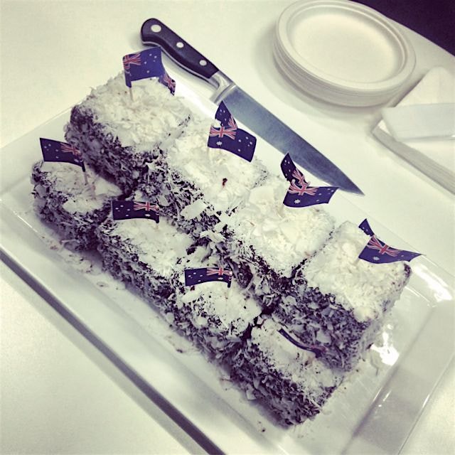 Celebrating Australia Day in the office with panna cotta lamingtons from Flour & Stone. Delicious...
