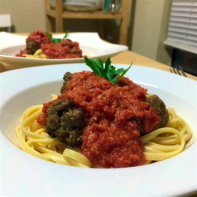 #italian for dinner. Lots of #fresh ingredients. #homemade. #linguine #tomato sauce #meatballs #a...