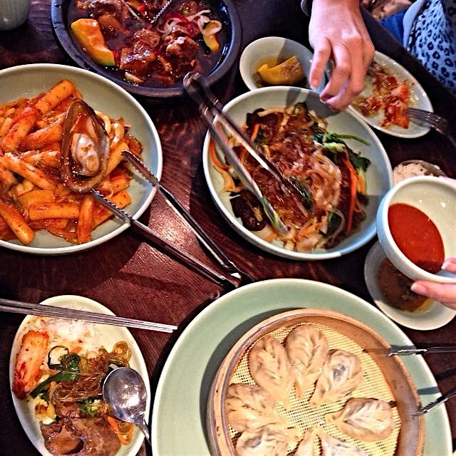 Sura Korean restaurant, Vancouver. Spicy Tteokbokki, Japchae, Mandu, and Galbi warmed our bellies...