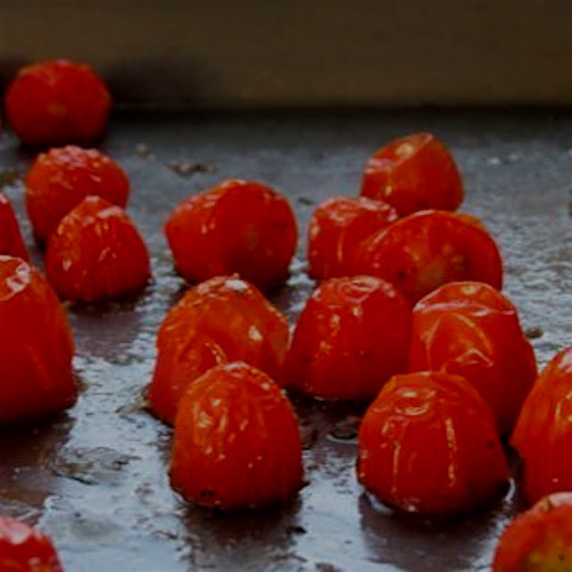 Sad winter tomatoes are transformed when roasted with a drizzle of olive oil, salt & pepper.