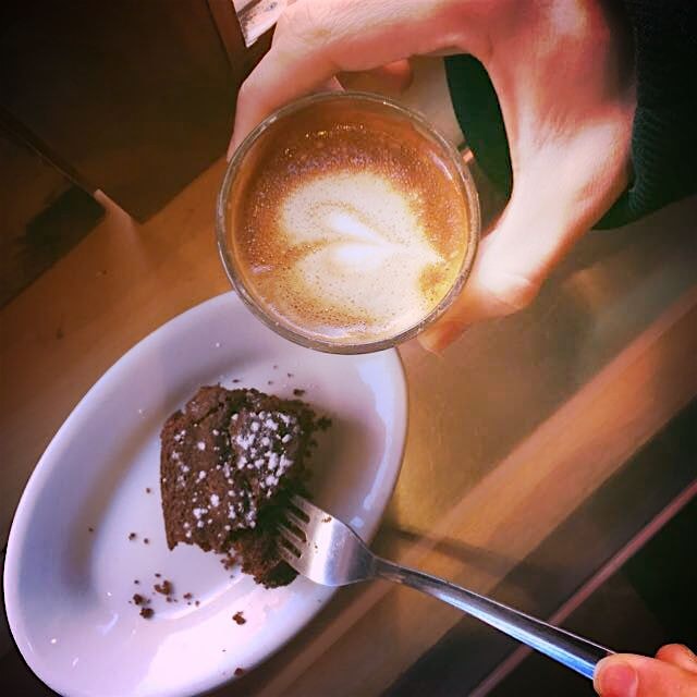 Cortado and a chocolate orange cake at the original and the best, Abraco 