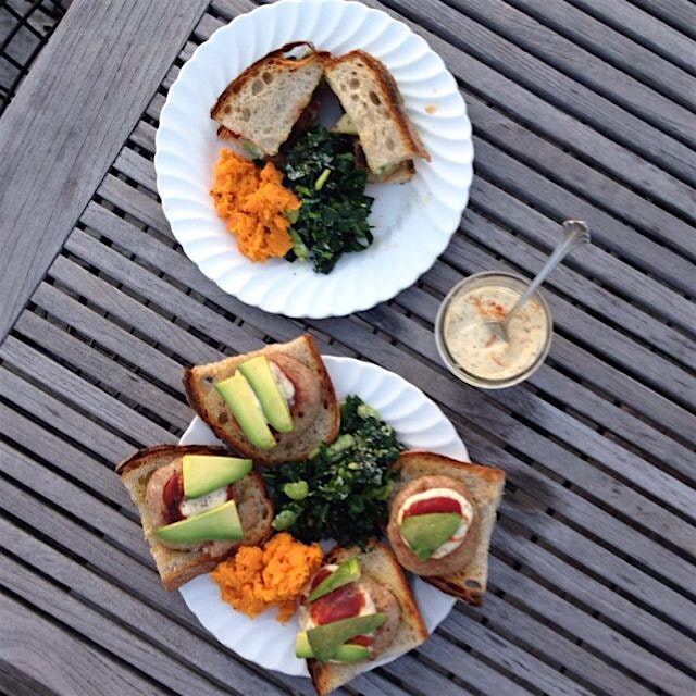 Dualing turkey burger plates by Alberto and Emma!