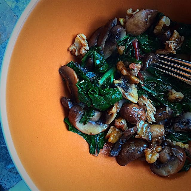 Delicious and tasty sautéed rainbow chard and portobello mushroom one-bowl lunch!