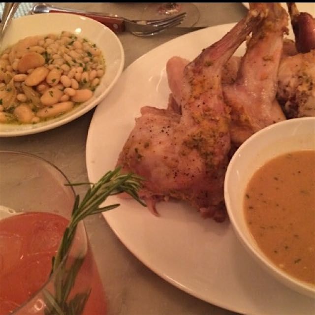 Rabbit with an incredible mustard sauce, white beans & a Greyhound w/Campari. They also served us...