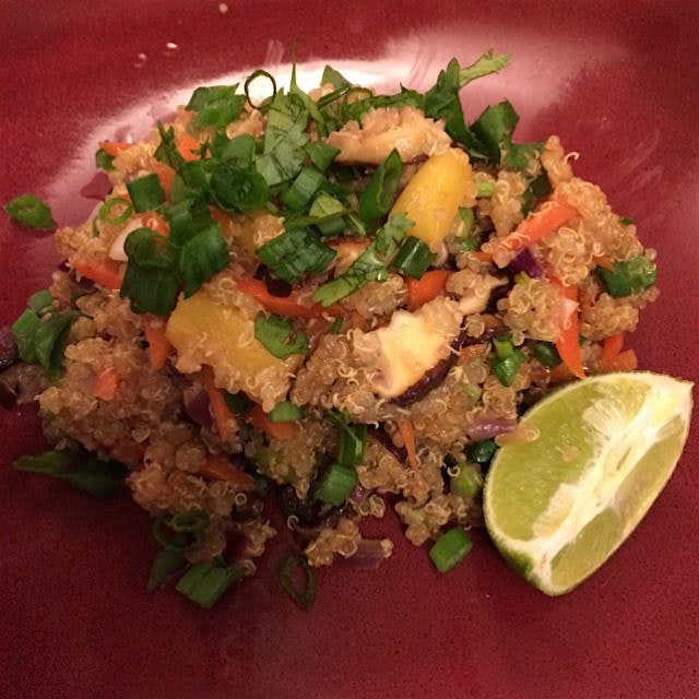 Homemade Pineapple fried Quinoa with tons of veggies and shiitake mushroom. Lots of protein and f...