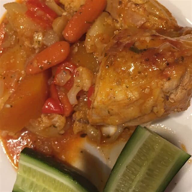 Just what the dr ordered for a cold snow day. Chicken potatoes and misc veggies.