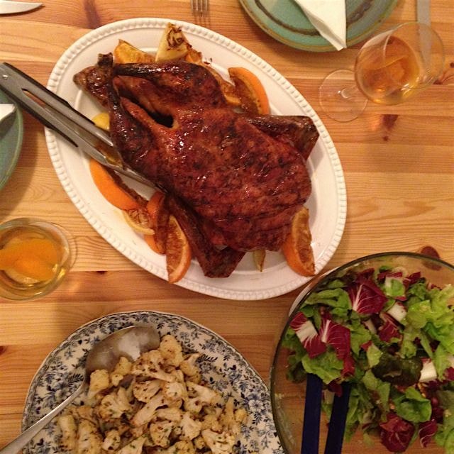 Bell & Evans duck, roasted with a honey, orange pomegranate glaze.