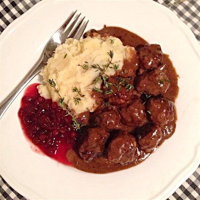Swedish meatballs from Saveur, New Classics Cookbook.  We brought the lingonberries from Stockhol...