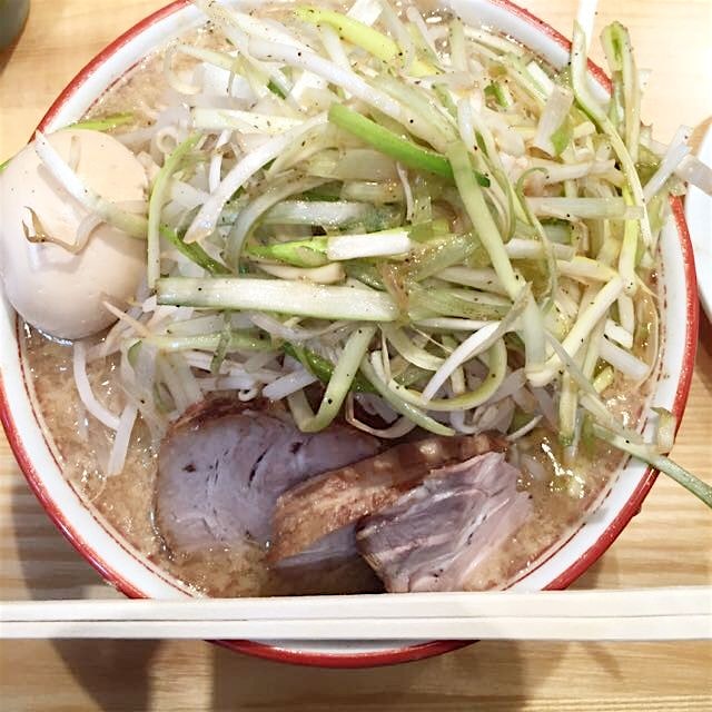 Tsujita LA Artisan Noodle Annex's Ramen with Original Negi = handmade flat curly noodles, pork, s...