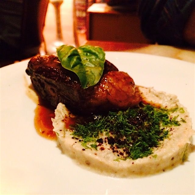 Slow roasted beef with eggplant purée 