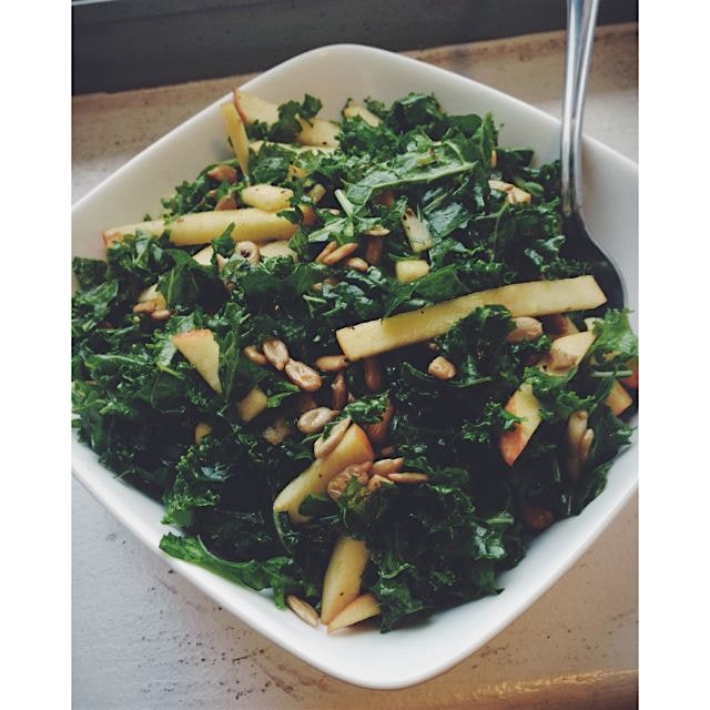 This was the first kale salad I'd ever made! Apple matchsticks, sunflower seeds, and a lemon bals...