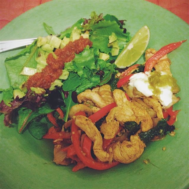 Chicken fajitas and side salad (with salsa for dressing) for dinner tonight