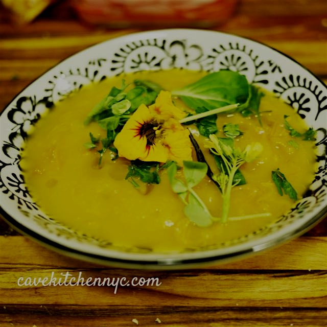 Put a #smile on that brutal winter with an #edible flower 🌸. Winter #squash soup with smoked ham ...