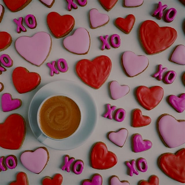 Kicking off Valentine's Day with these Heart & ❌⭕️ Cookies...oh and a little Espresso.  Happy Hap...