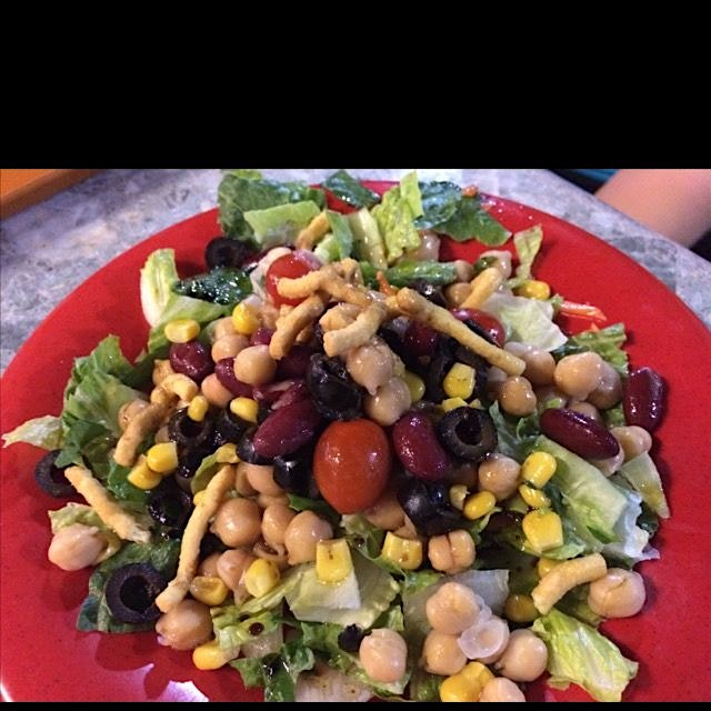 My daughter's healthy salad. (Mine didn't look as good)