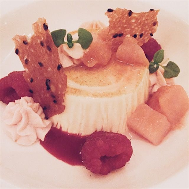 Ginger panna cotta with cranberry poached pears