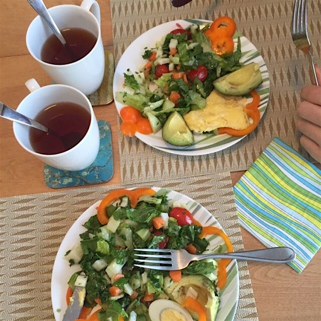 Typical Israeli breakfast: eggs and salad