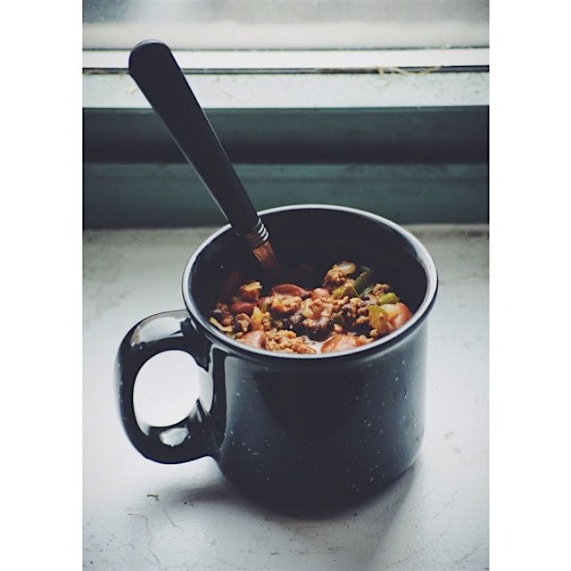 Cuddling up with warm chili on these cold winter days 