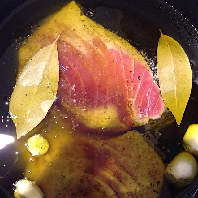 Tuna poaching for dinner with dad!